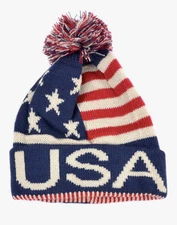 Best Winter Hats American Flag Beanie Embroidered USA Centurion Font W/Pom Pom