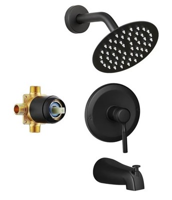 APROMOOM Matte Black Tub Shower Faucet Set 1-Handle Valve & 6in Rain Head