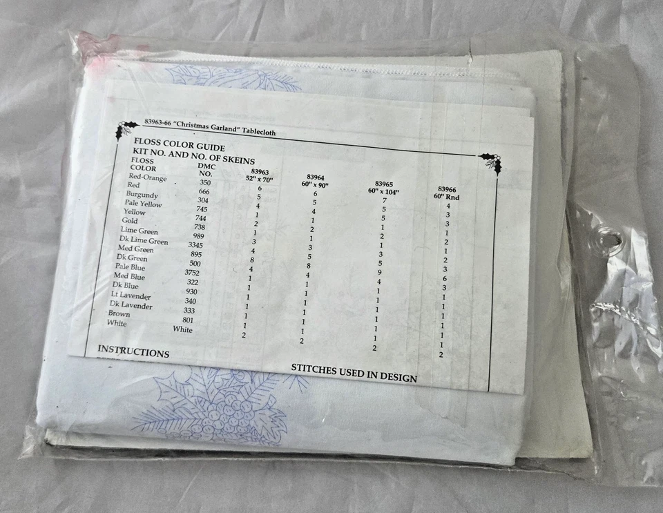 BUCILLA Stamped Embroidery Christmas Garland Tablecloth 60" X 104" 1998 READ - Image 4 of 4