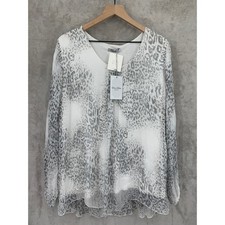 Elena Baldi Shirt Womens 3X White Gray Animal Print 100 Silk Sheer Italy NEW