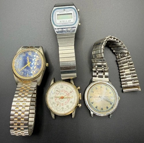 Lot 4 Vintage Watches Timex Time Square Marcel Swiss Made Parts Repair AS‑IS