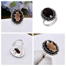 Natural Brazil Smoky Quartz Statement Ring 925 Sterling Silver Fashion Jewelry