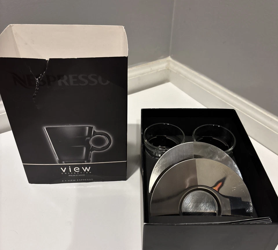 Coleção Nespresso View, 2 xícaras de café expresso e 2 pires de aço inoxidável - NOVO NA CAIXA - Imagem 4 de 4