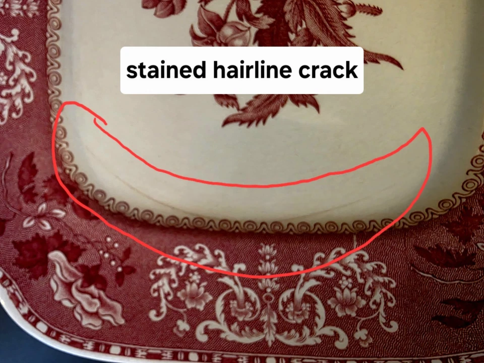 (353) *READ* Vintage Spodes Camellia Copeland England Lot Of 5 Red Plates - Image 4 of 4