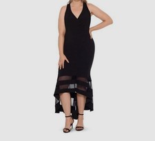 X by Xscape Women's Black Sheer-Inset V-Neck Sleeveless A-Line Dress Size 14