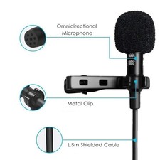 Portable 1.5m Lavalier Mic USB 3.5mm Type-C Clip Microphone for Phone PC