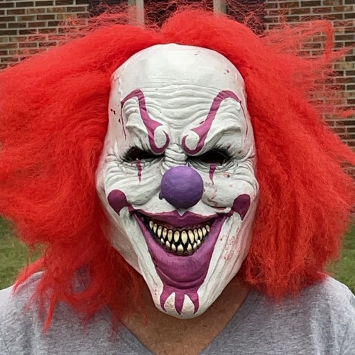 Scary Evil Killer Joker Clown Latex Mask Halloween Horror Red Hair 