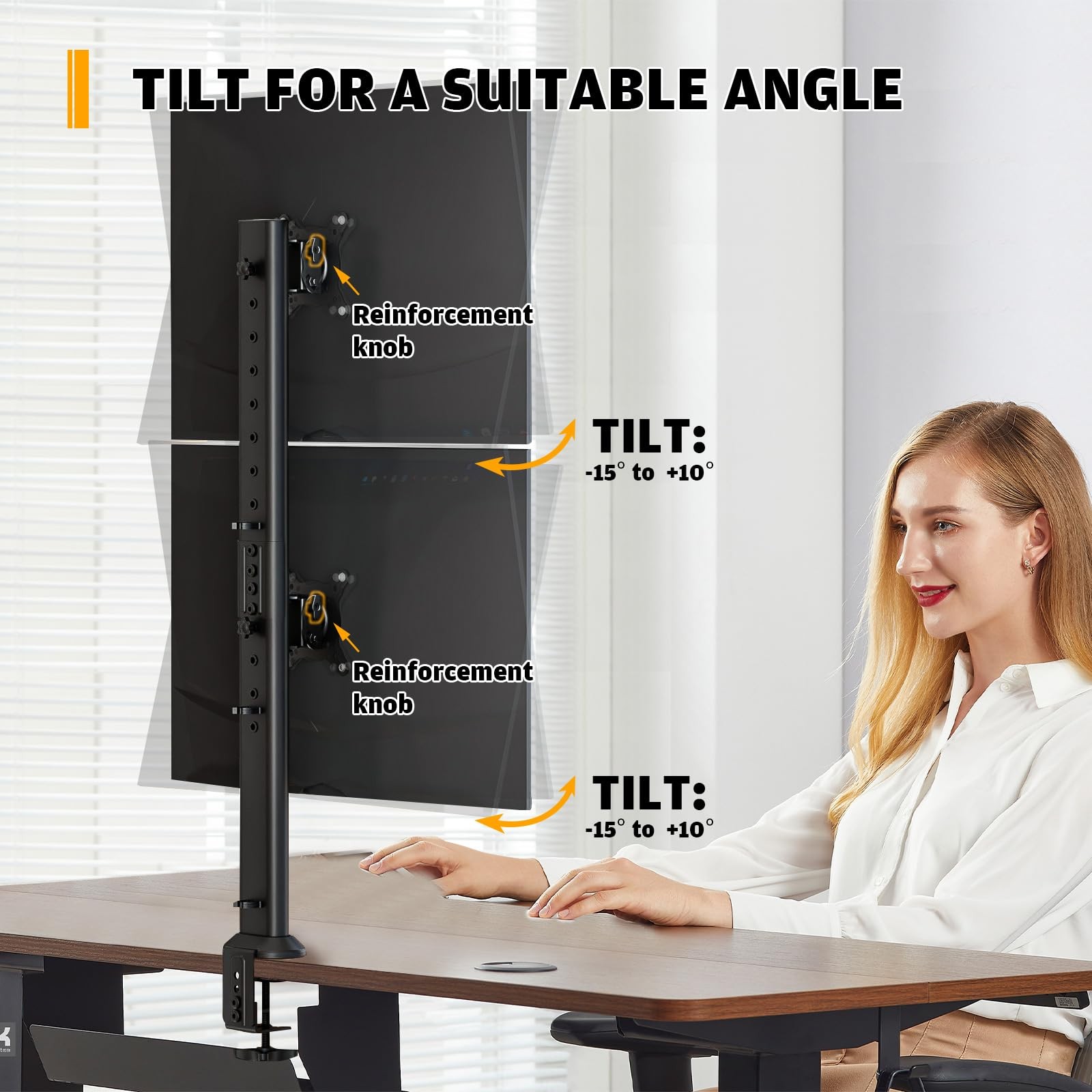 Dual Monitor Desk Mount Vertical Stack Arm Stand Fits 13-34 Inch Screen