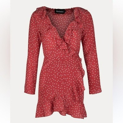Realisation Par Red Star Print Long Sleeve Dress 100%Silk