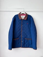 Canterbury Men’s Quilted Jacket Medium Navy Brown Trim Corduroy Collar Country