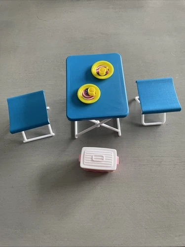 Mattel Barbie  Vtg 1991 Camping Set Table And Seats Cooler, Lid, Plates
