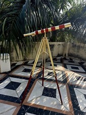 Vintage Brass Telescope on Wooden Tripod Nautical Home Decor, Gift for Dad