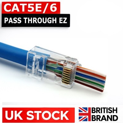 RJ45 DURCHGANGSSTECKER EZ CRIMP ENDSTECKER CAT5E CAT6 NETZWERK KABELENDEN SET
