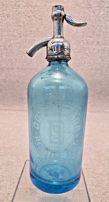 Blue Czech Glass Advertising DOV SHRAGA REGISTER CO N.Y. 36oz Seltzer Bottle