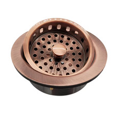 3-1/2 In. Post Style Kitchen Sink Basket Strainer, Antique Copper