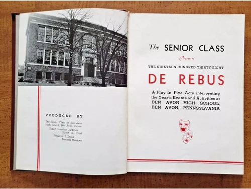 1938 "THE DE REBUS" BEN AVON HIGH SCHOOL YEARBOOK, BEN AVON, PA - Picture 3 of 11
