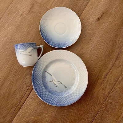 Vtg Bing and Grondahl B&G Denmark Seagull 3 PCs Set, Tea Cup Saucer Cake Plate