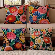 Floral Abstract Garden Decorative Throw Pillow Covers 18x18 Set of 4