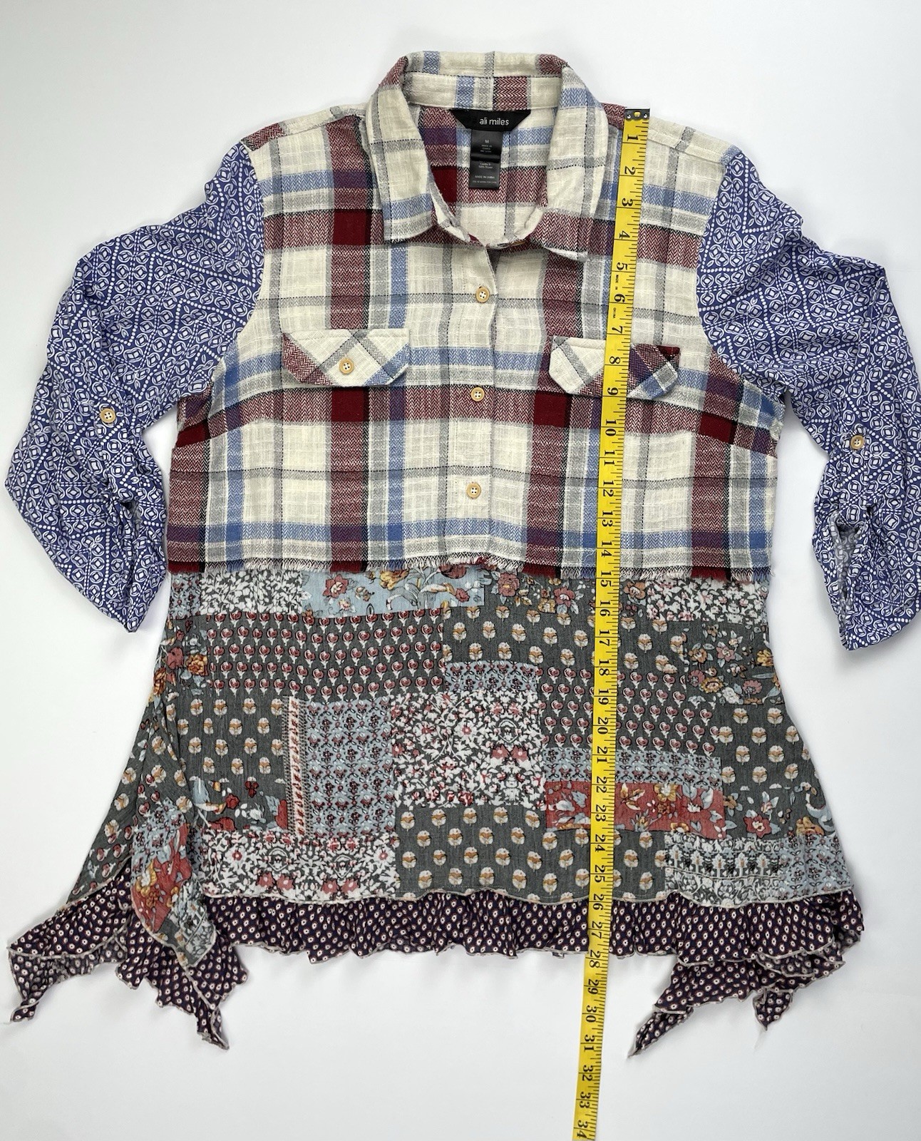 Ali Miles Patchwork Plaid Floral Button Front Shi… - image 4