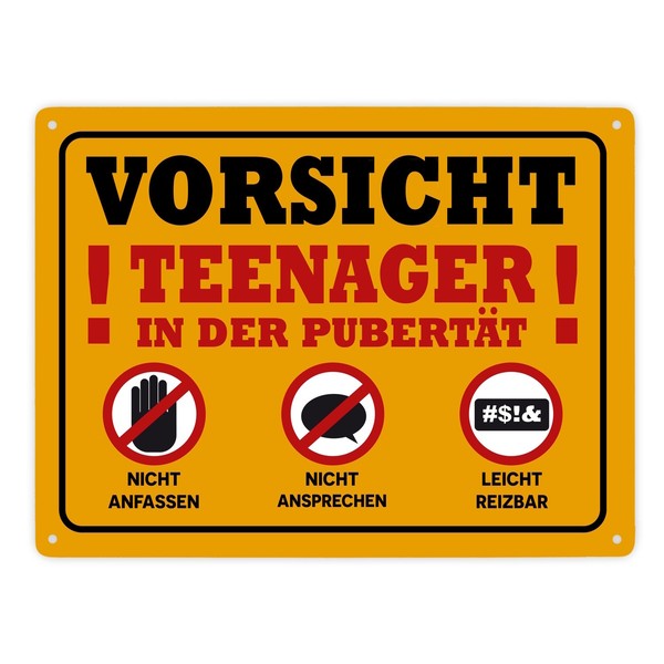 Vorsicht Teenager In Der PubertäT Metallschild XXL In 28X38 Cm Mit Warnhinweisen-image
