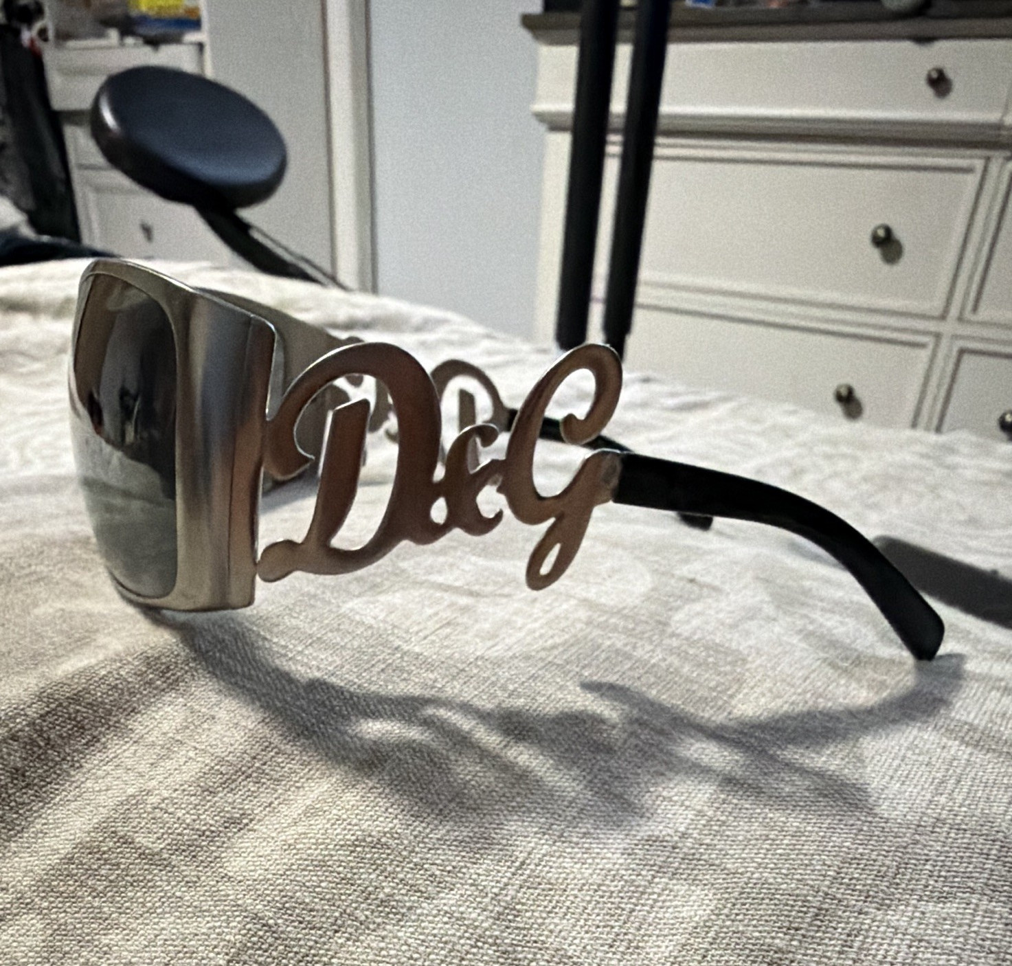 Dolce&Gabbana D&G Logo Shield Sunglasses Silver Metal Frame Gray Lens