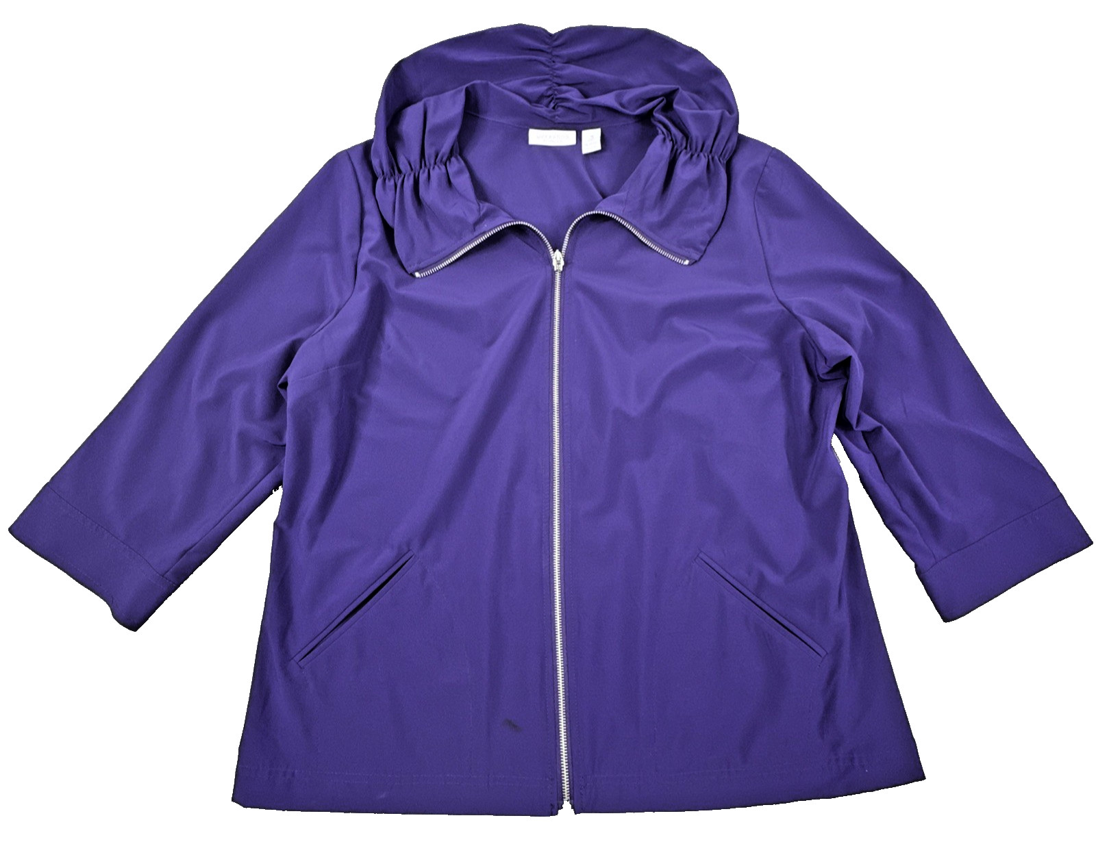 Weekends By Chico's Women's Full Zip Jacket Purple Size 3 XL 16 Ruffle Collar