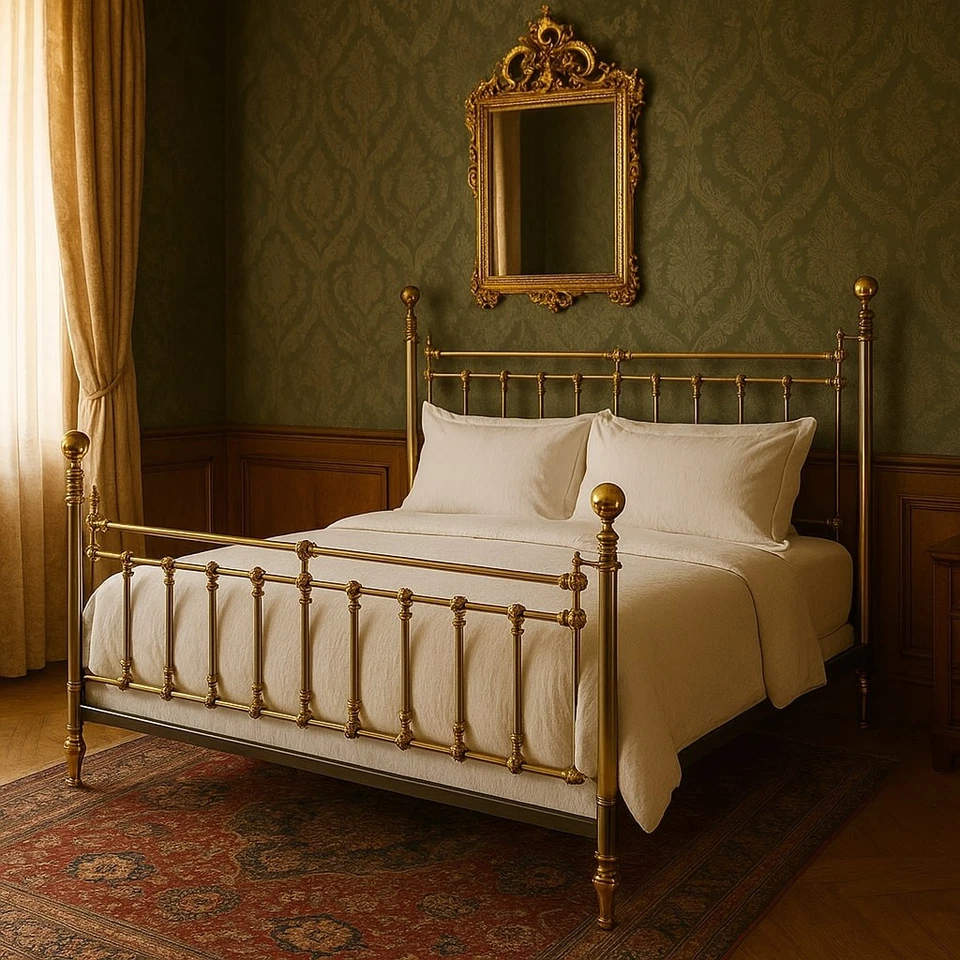 Letto Matrimoniale Antico Ottone Oro e Argento Italia XX Secolo Originale - Immagine 2 di 4