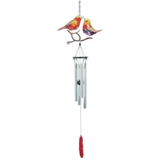 Two Birds Wind Chime for Outside, 27inch Colorful Sparrow Wind Chime with 4 A...