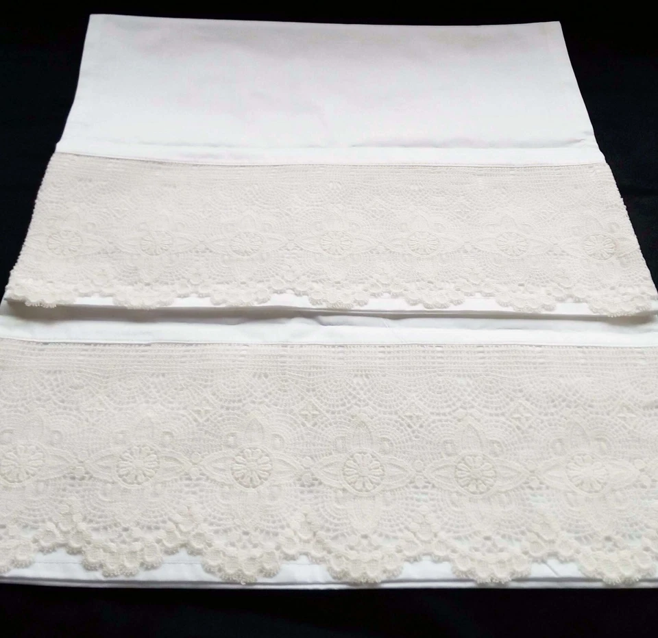 Nuevo par estándar de fundas de almohada de satén de algodón bordado blanco S3# Foto 3 de 4