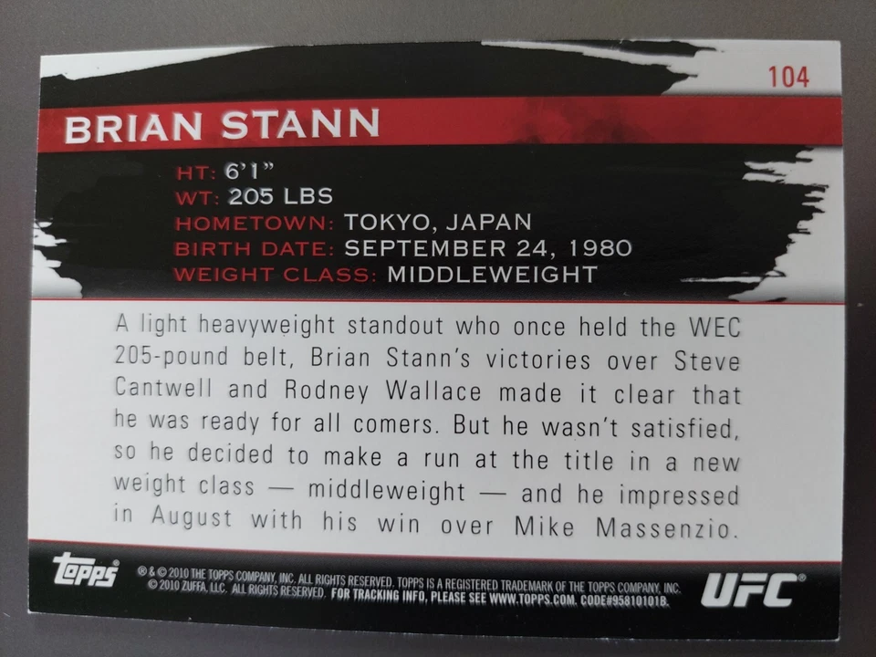 Brian Stann #104 2010 Topps UFC Knockout Gold #187/288 - Image 2 of 2