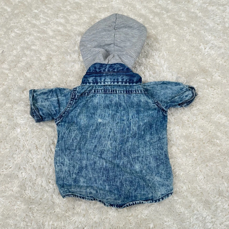 7 For All Mankind 12M Baby Boy's Denim Button Shirt Hoodie Casual Preppy — 第 2/4 张图片