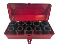 10pc SAE Deep Impact Socket 1" inch Drive 6 Point Sockets 1" - 2" w/ CASE