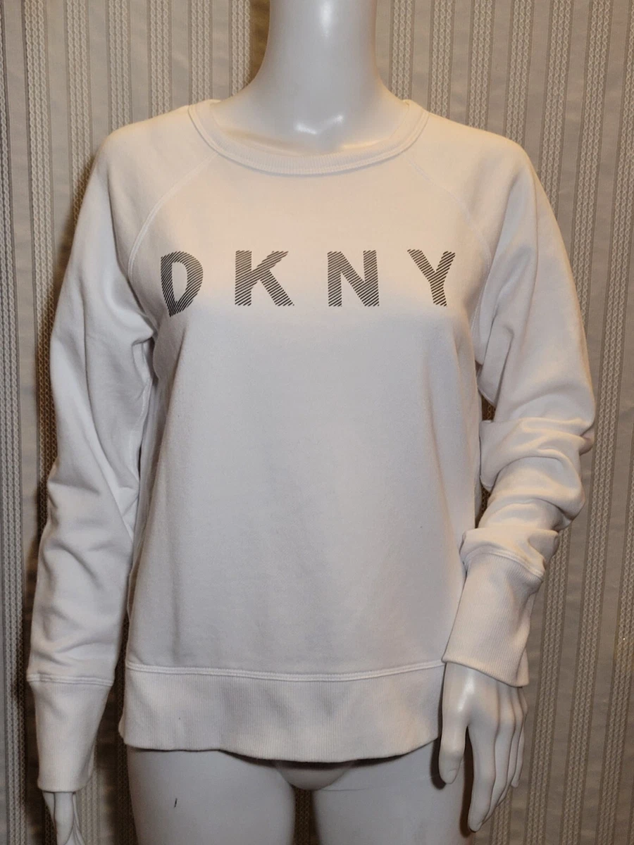 DKNY Sport Women's Crew Neck Sweatshirt Pullover White Black Logo