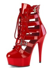 Heels 8Inch New Style Lace Up Platform Ankle Boots Hollow Punk 15cm Pole Dance