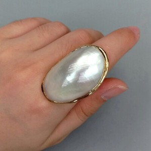 Authentic Natural White Shell Gold Plated Bezel Ring Adjustable Designer Ring Jewelry