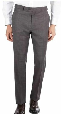 RALPH LAUREN Mens 32W X 32L BROWN / BLUE Windowpane UltraFlex Wool Dress Pants