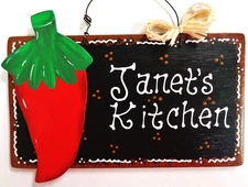 RED CHILI PEPPER SIGN Personalize KITCHEN Southwest Decor Wall Art Wood Plaque 