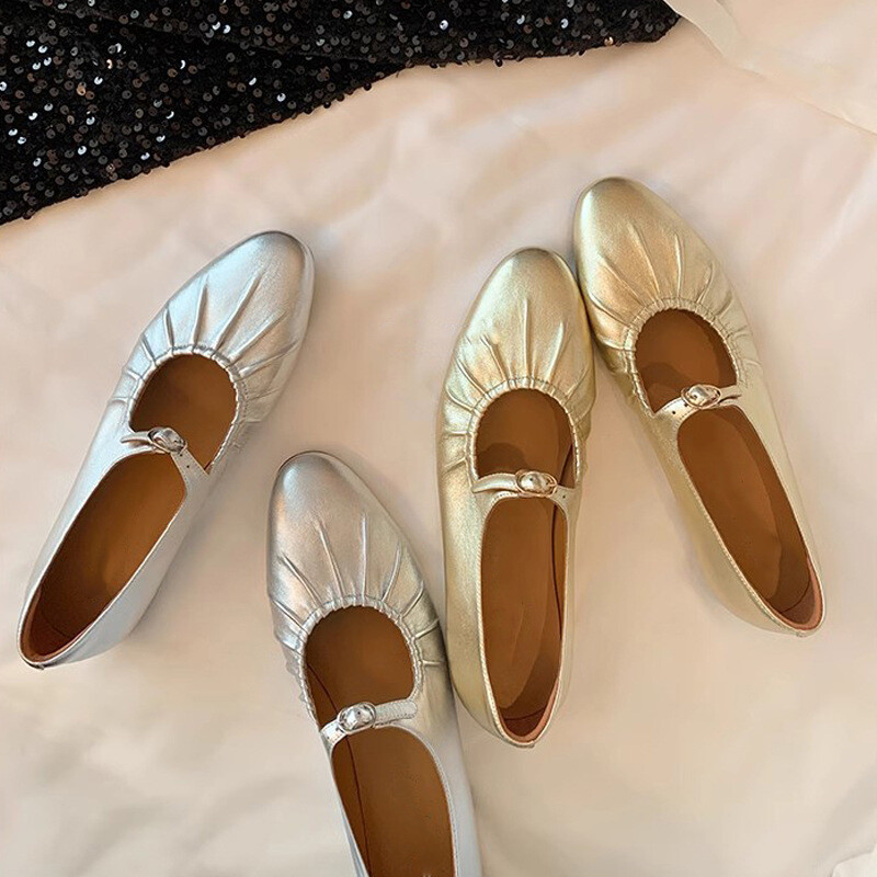 PANTOFOLA D’ORO Pantofole da donna punta cinturino fibbia plateau scarpe da balletto pantofole a pieghe