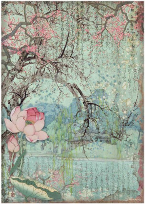 Reispapier-Motiv Strohseide-A4-STAMPERIA-Japan Oriental tree-DFSA4607