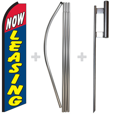 Now Leasing 15' Tall Swooper Flag & Pole Kit Feather Super Bow Banner