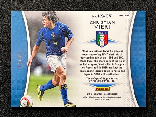 2015-16 Panini Select Christian Vieri Italy Historic Signature Blue #/99 - Picture 2 of 3