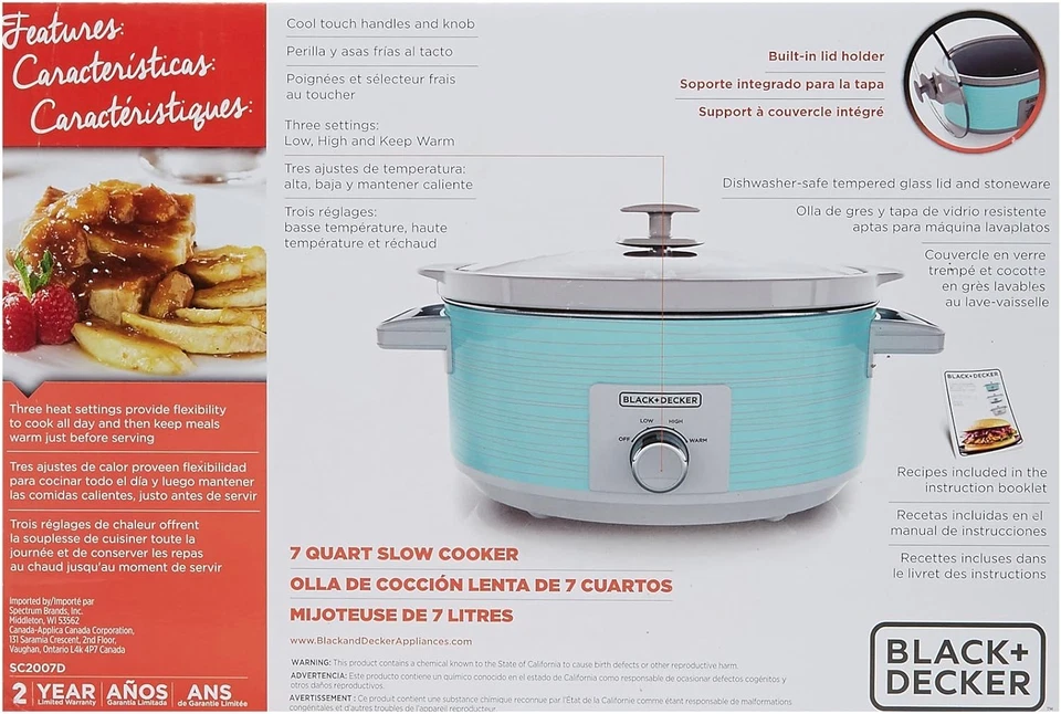 BLACK+DECKER 7-Quart Slow Cooker, SC2007D, Lid Holder, 3 Heat Settings, Extra La - Image 4 of 4