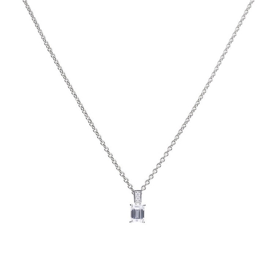 Diamonfire Silver Necklace P4784 - Emerald Cut Zirconia Pendant and Chain