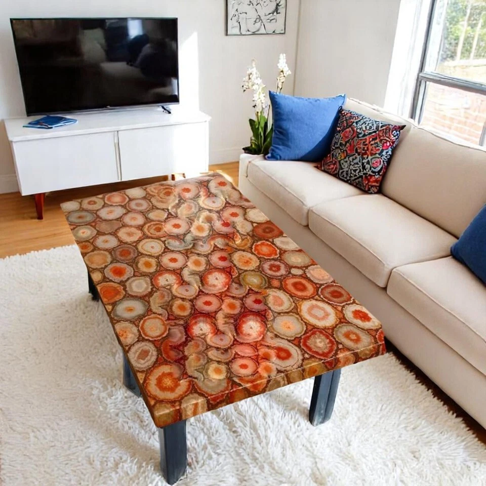 "Luxury Handmade Orange Agate Table – Natural Stone Coffee Centerpiece Decor" - Image 2 of 4