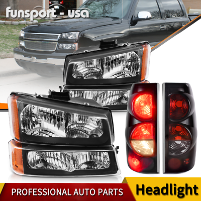 Y！ Headlights + Smoke Tail Lights Set For 2003-2006 Chevy Silverado