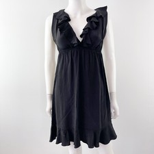 Amanda Uprichard Black Babydoll Dress Size S Ruffle V Neck