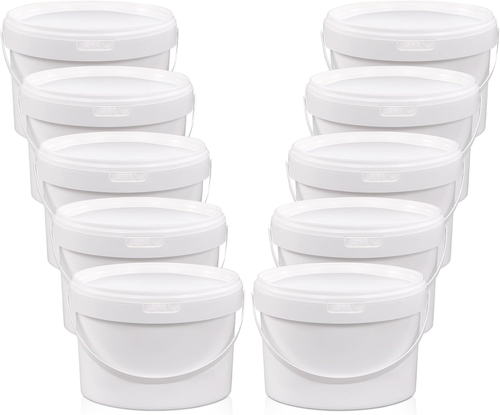 10 Pack White Plastic Bucket with Handle and Lid Food Storage Bucket Containers