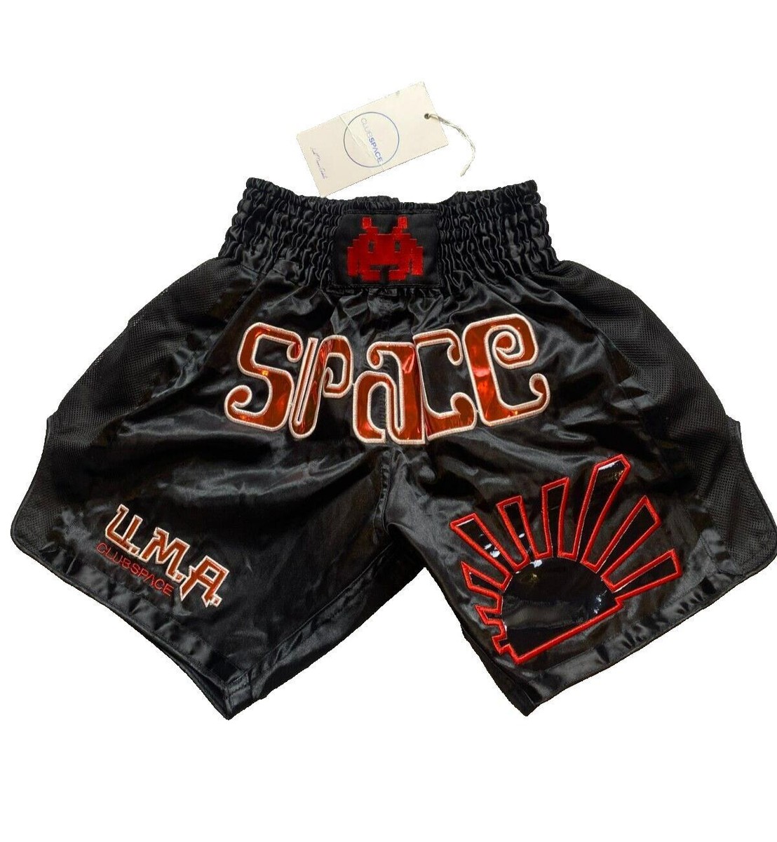 Club Space Shorts Adult 25x7 Black Miami Muay Thai Trunks Boxing
