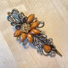 Vintage Filigree Rhinestone Metal Barrette Hair Clip