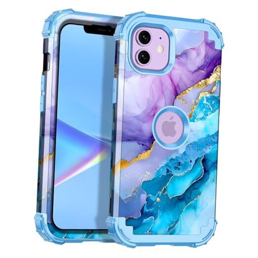 for iPhone 11 Case,Three Layer Heavy Duty Sturdy Shockproof Blue/Purple